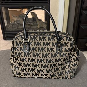 Michael Kors Black and Tan Monogram Handbag